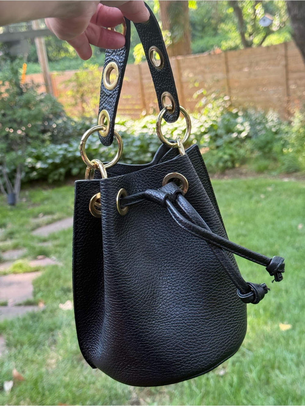 Italian Leather Mini Bucket Bag Black Gold HardwareI Made in Italy